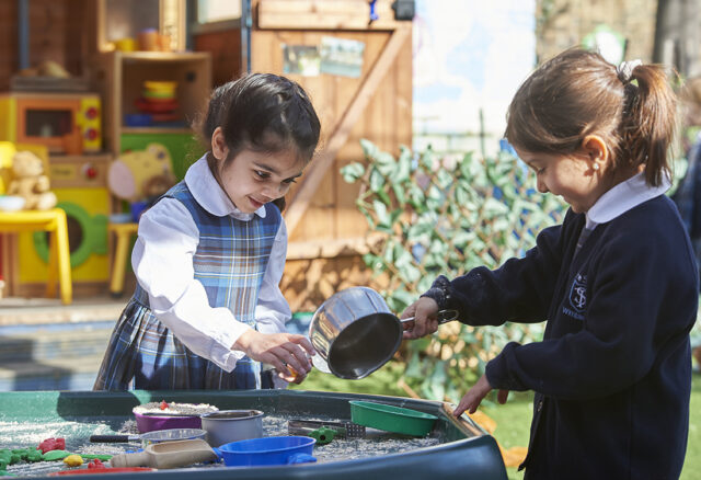 Study girls in Reception outdoor learning space