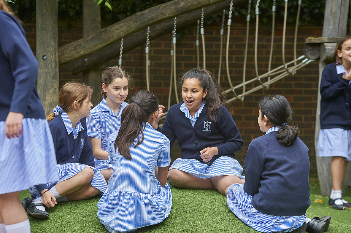 Year 6 girls talking at Spencer House